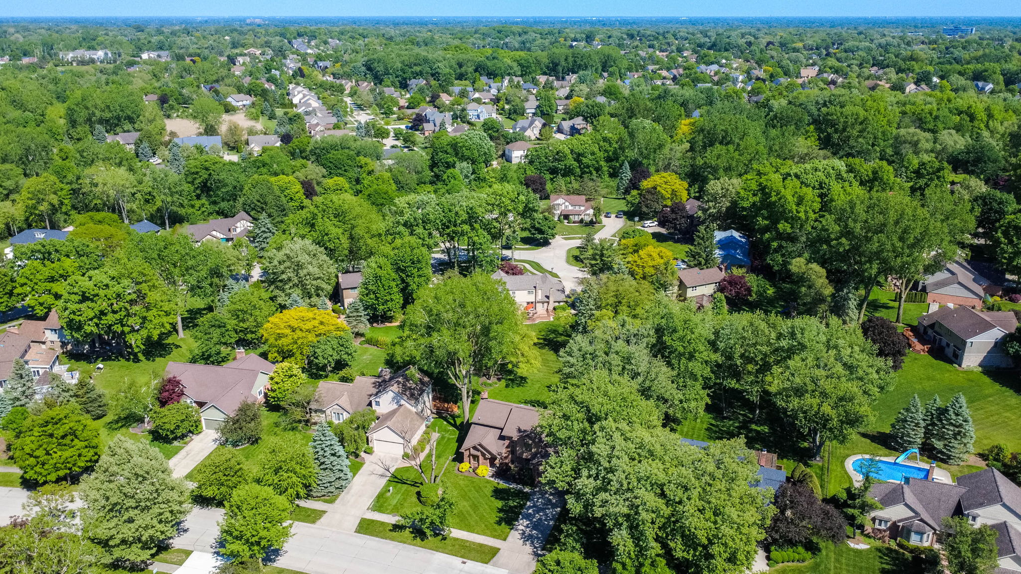 Wide aerial view of the neighborhood